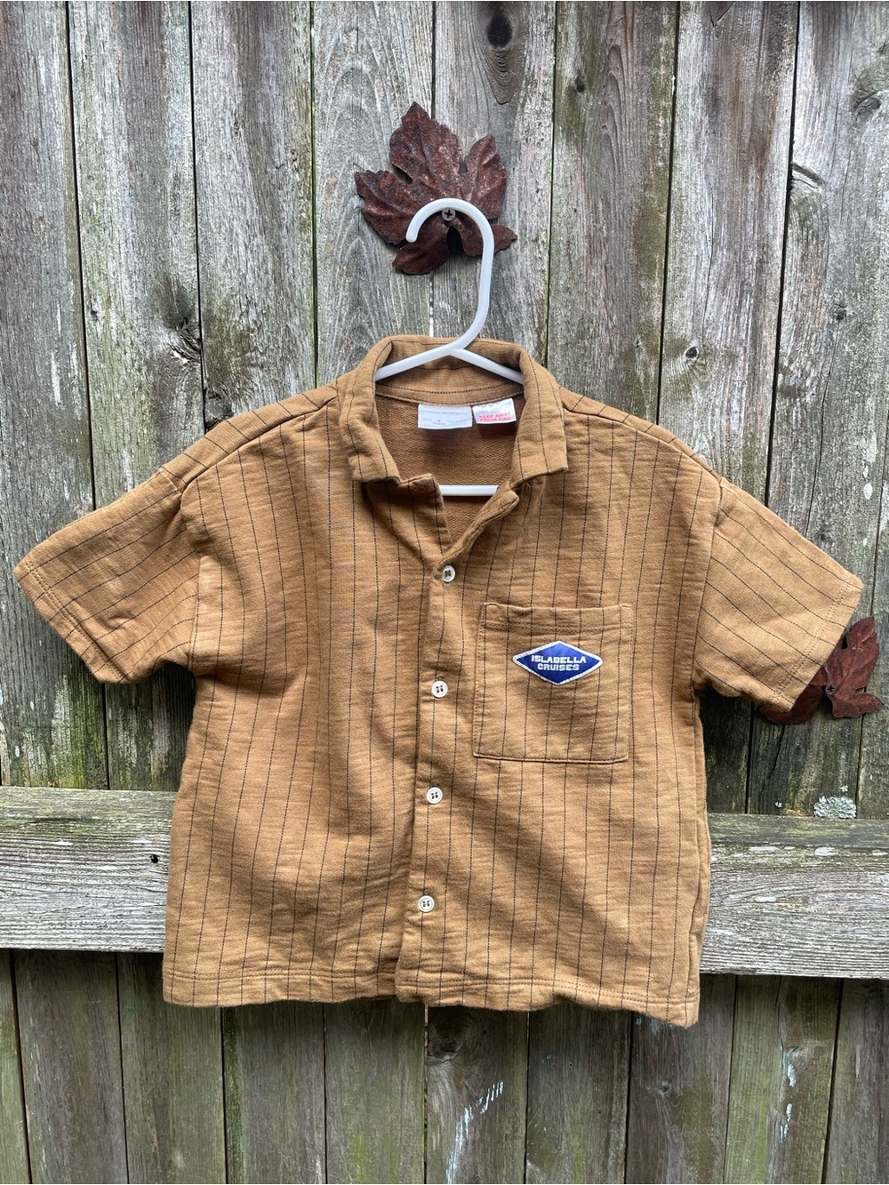 Zara Kids Short Sleeve Button-Up Shirt - Tan Stripe 4T